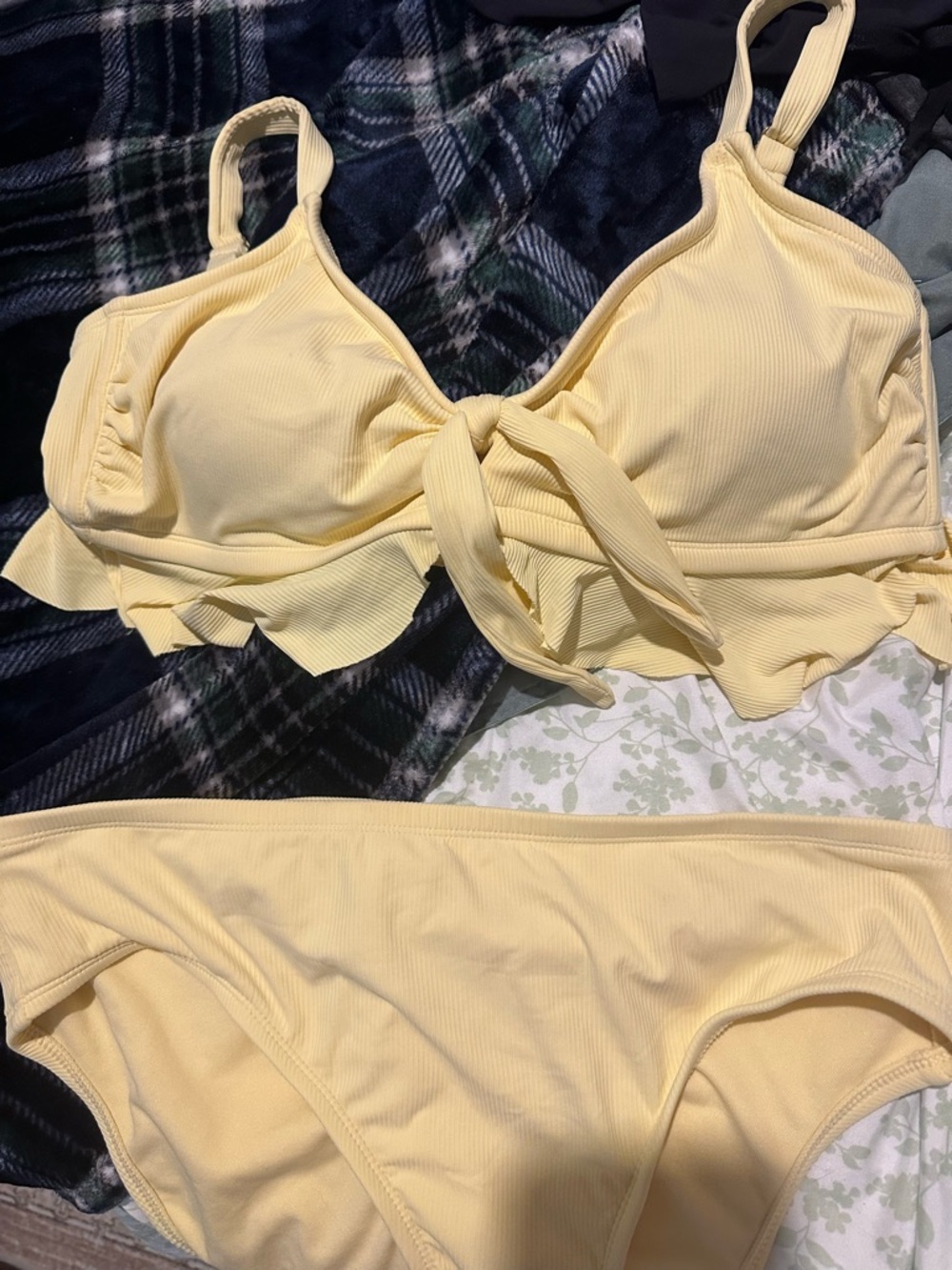 Xhilaration Pale Yellow Ribbed Tie-Front swimsuit & Bikini Bottoms